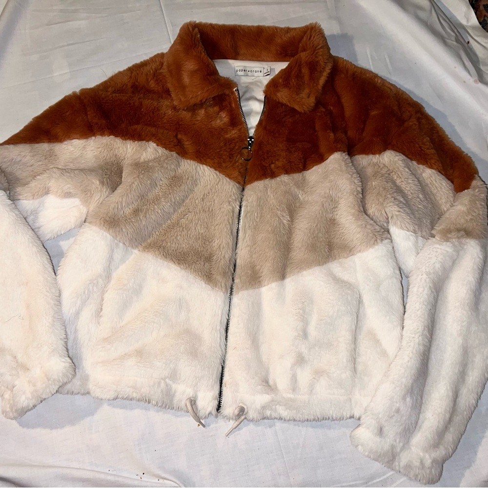 Paper Crane Teddy Jacket Brown and Cream Cozy Fleece